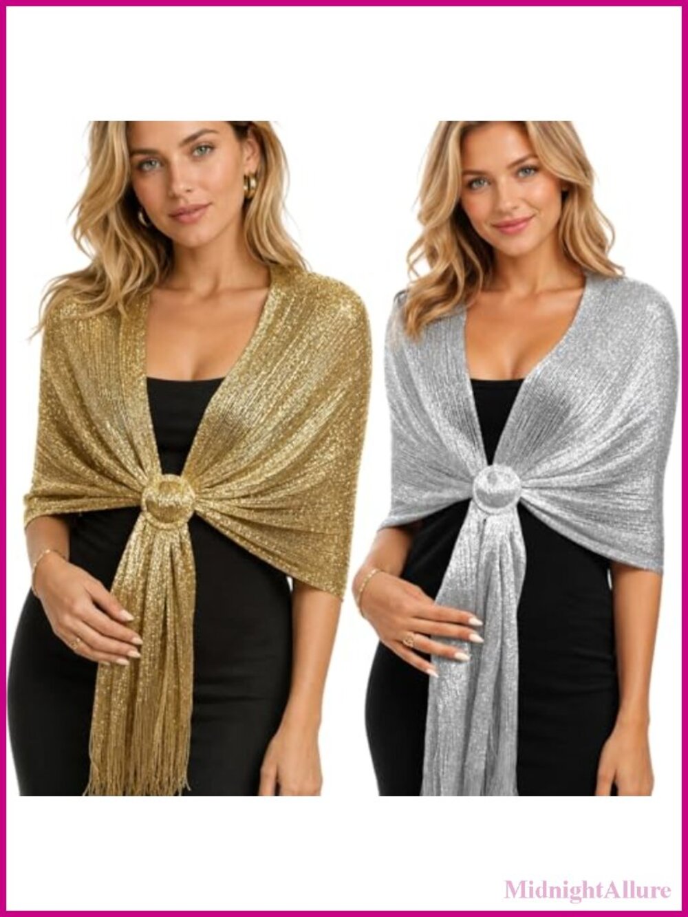 4-Piece Shawl Wrap Set with Fringe and Ring Buckles Formal Evening Cover Up